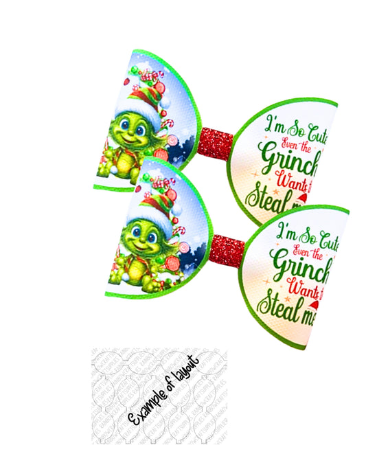 Grinchmas themed printed canvas bow loops x 7