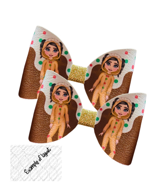 7 x gingerbread girl leatherette hair bow loops 3.5” (hair colour choices )