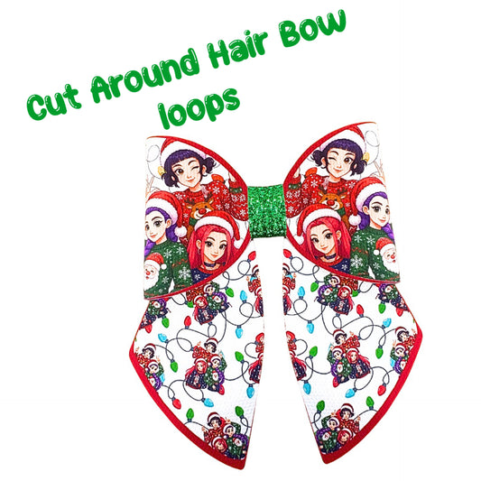 4 x Christmas Kpop cut around  Hair bow sets 3.5” Leatherette or Canvas