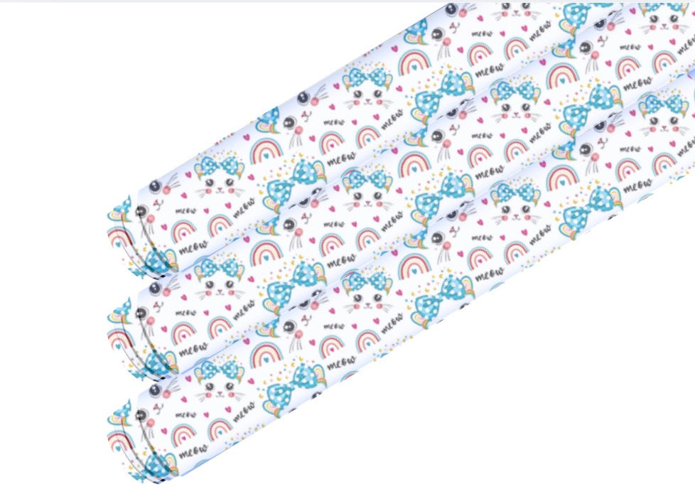 In house leatherette printed fabric A4 Kitty Cat & Rainbows
