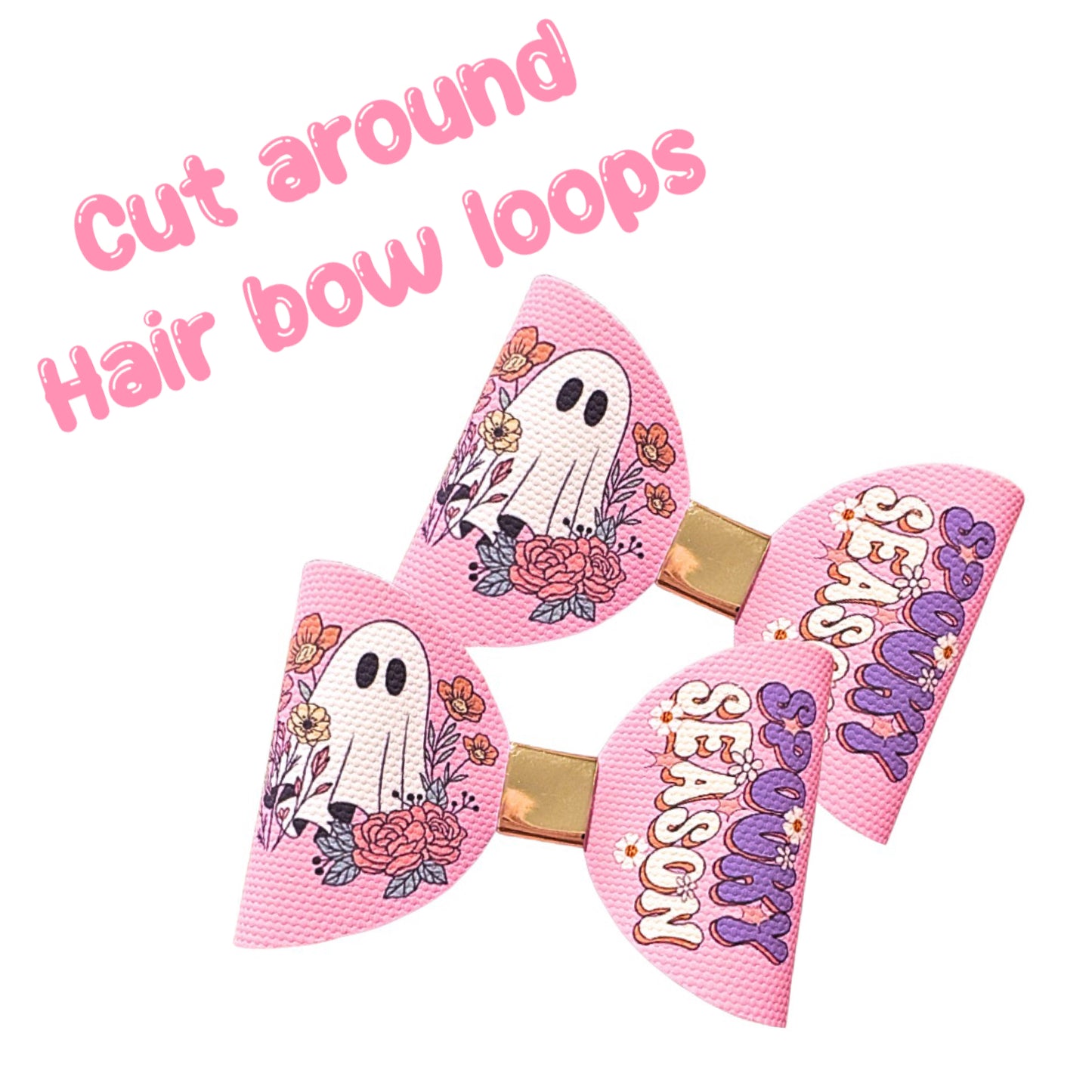 7 x Spooky season cut around  canvas hair bow loops 3.5”