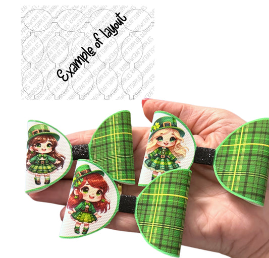 St Patrick’s sassy lasses themed pre printed canvas bow loops x 7 (3.5”)