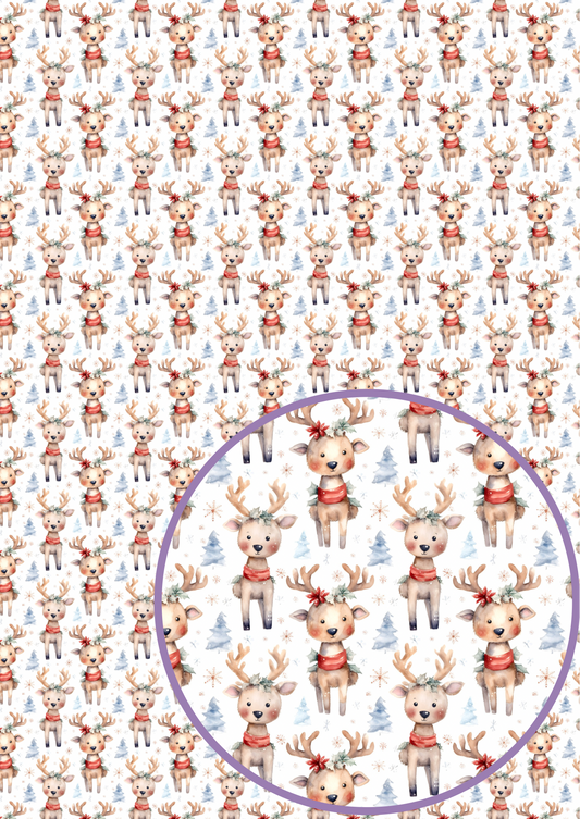 Festive Reindeer  Fabric A4
