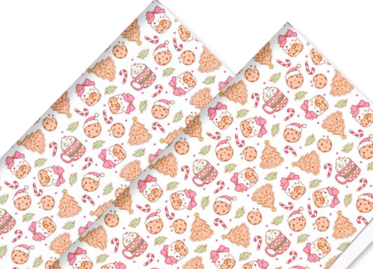Christmas Eve Cookies theme In house printed  leatherette fabric A4