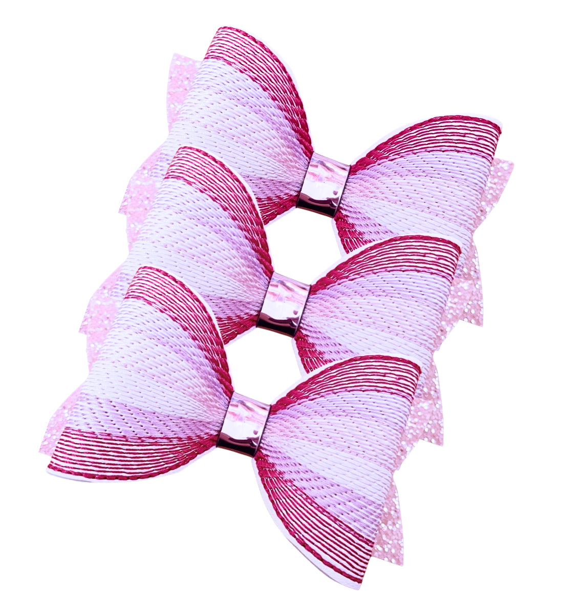 Sketch stitch pink leatherette embroidered bow loop 3”