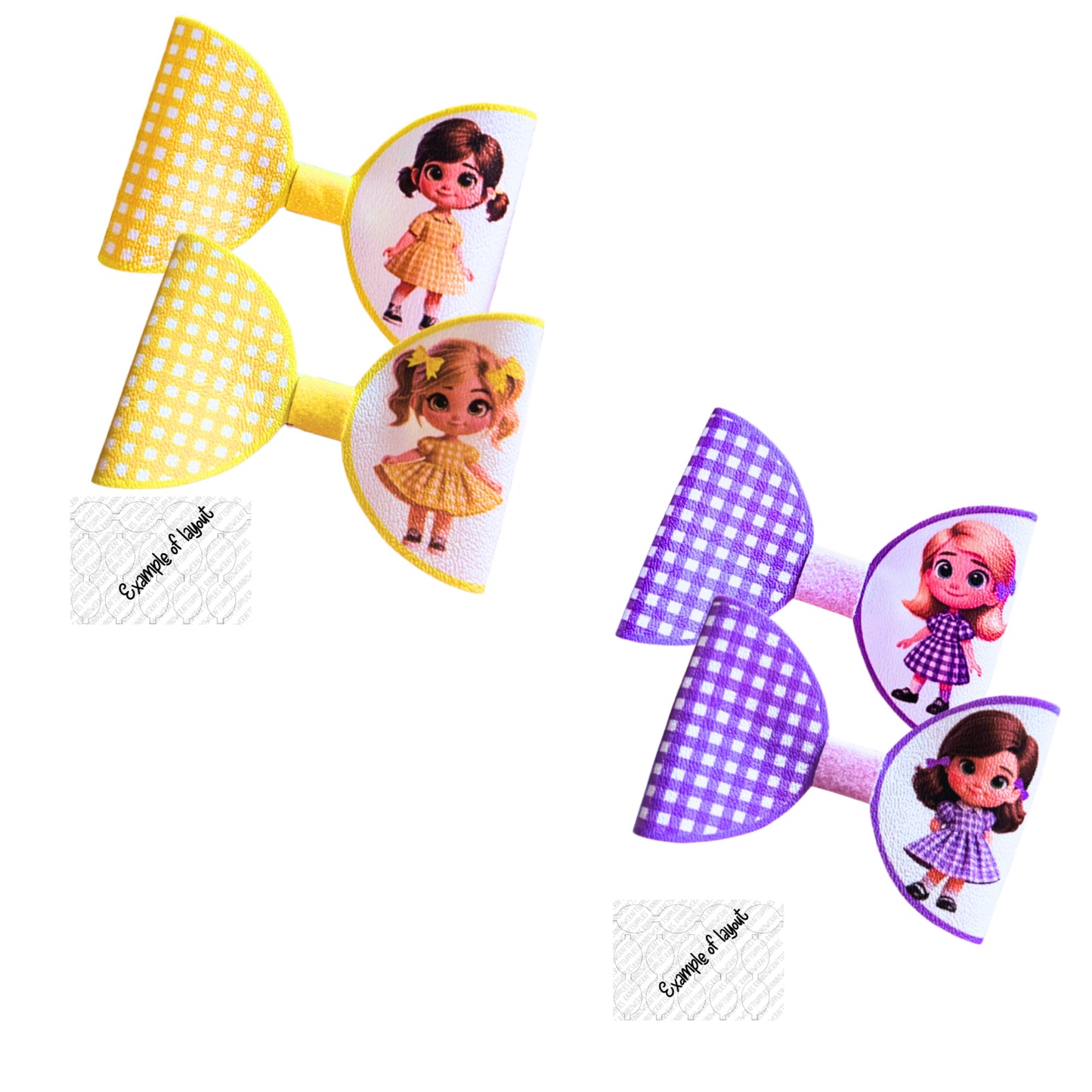 7 x Cute Gingham Cartoon school girls canvas bow loops 3.5” colour choice