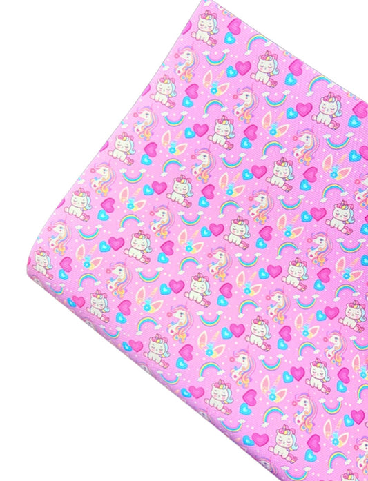 In house leatherette printed fabric A4 unicorns & Rainbows