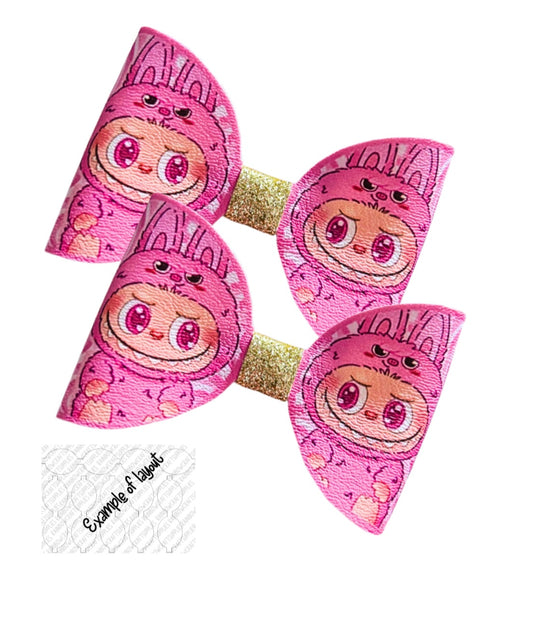 7 x printed in house Leatherette bow loops 3.5” Bu-Bu Bear