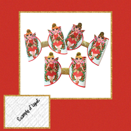 6 x 3D Christmas Fairy 3D leatherette hair bow loops 3.5” ( hair colour choices)