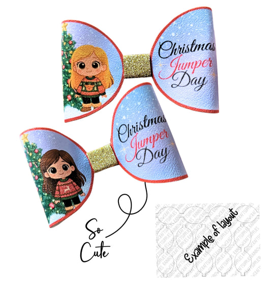 7 x Christmas Jumper Day leatherette hair bow loops 3.5”