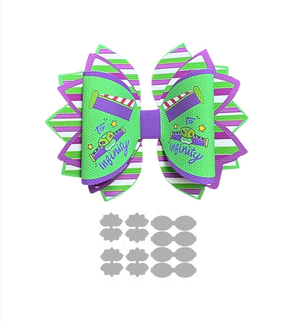 4 x printed in house Canvas  bow loops and Fan Tails 3.5” spaceman