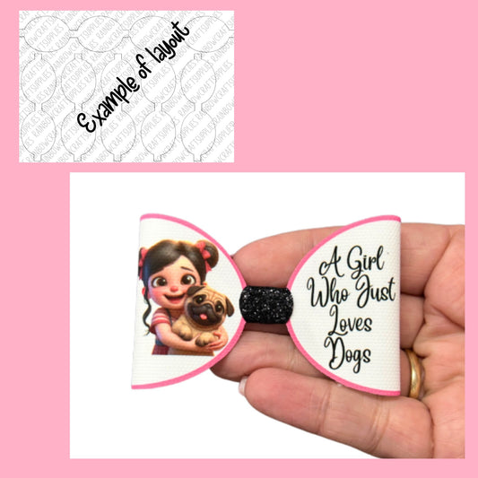“Just a girl who loves Dogs”  themed pre printed canvas hair bow loops x 7