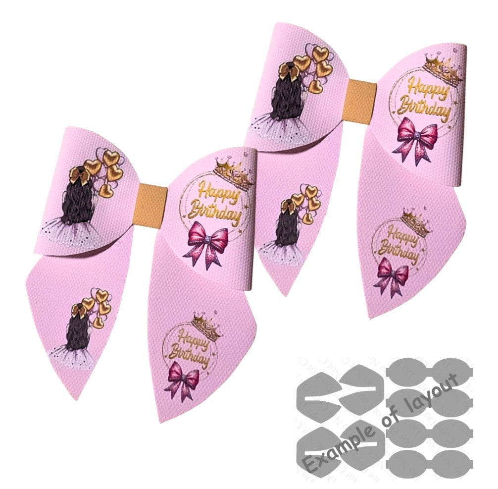 4 x printed in house Leatherette bow loops and sailor tails 3.5” Happy Birthday