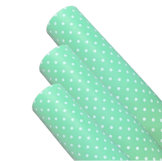 Mint polka dot  premium leatherette fabric A4