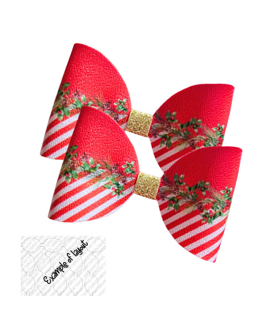 7 x Christmas wreath theme leatherette hair bow loops 3.5”