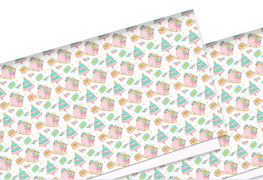 Christmas theme In house printed  leatherette fabric A4