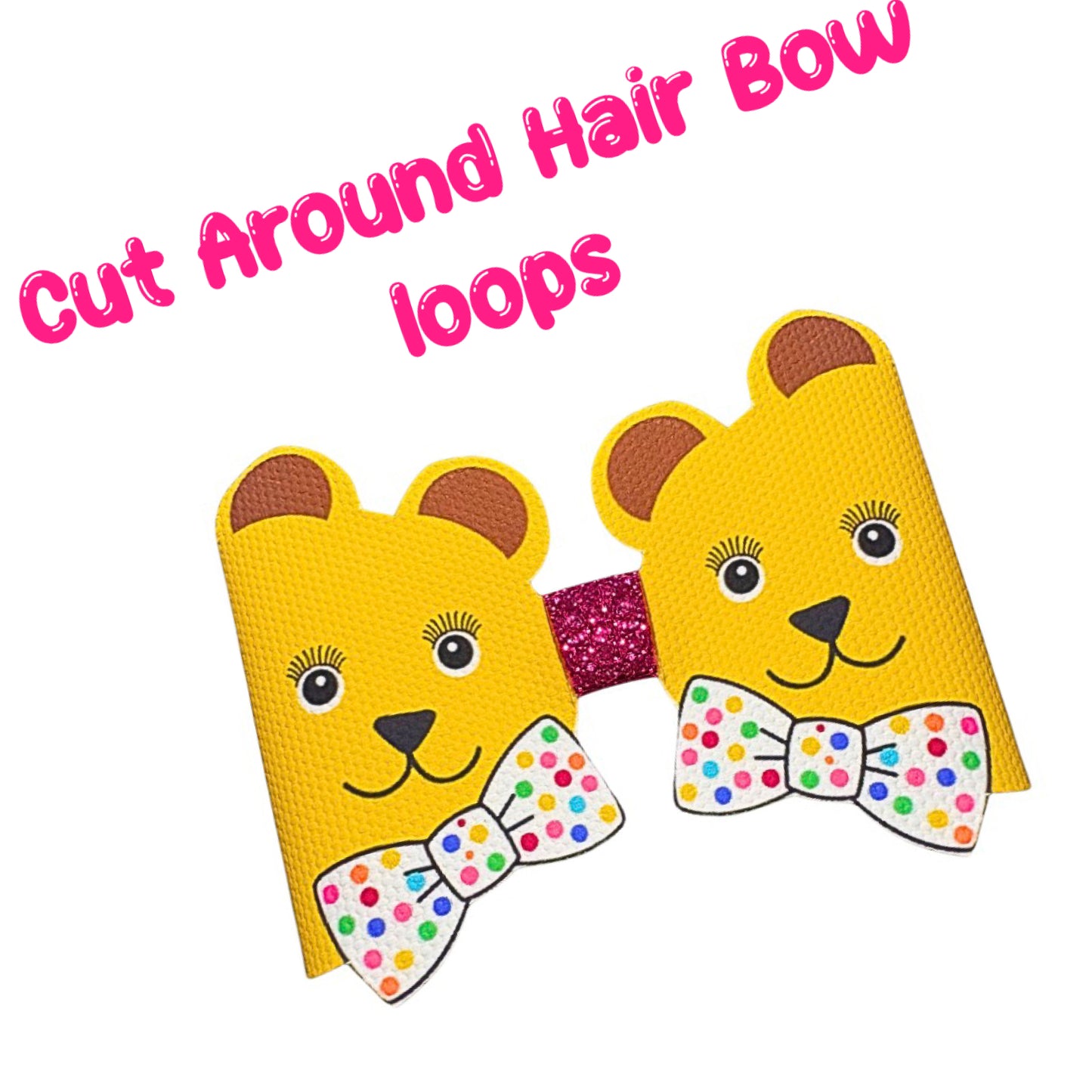 6 x 3D Pudsey inspired Cut around leatherette or  canvas bow loops 3.5”
