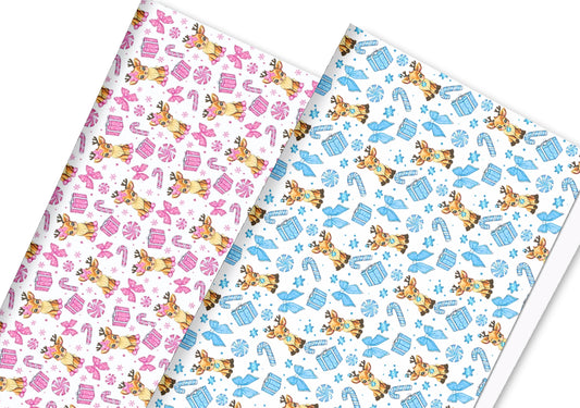Christmas Reindeer in house printed  leatherette fabric A4 (two Colours)