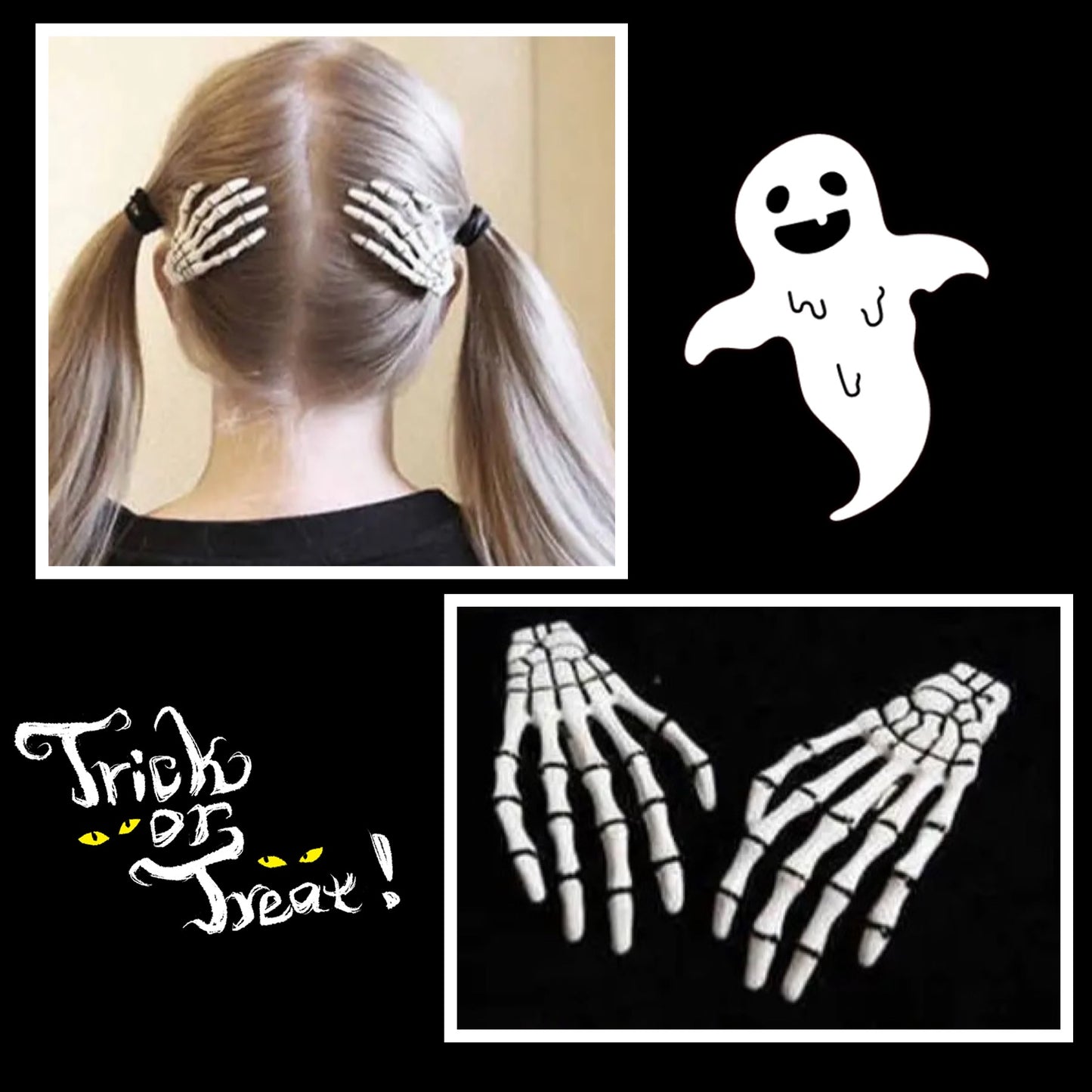 Halloween skeleton hands hair clips (pair)