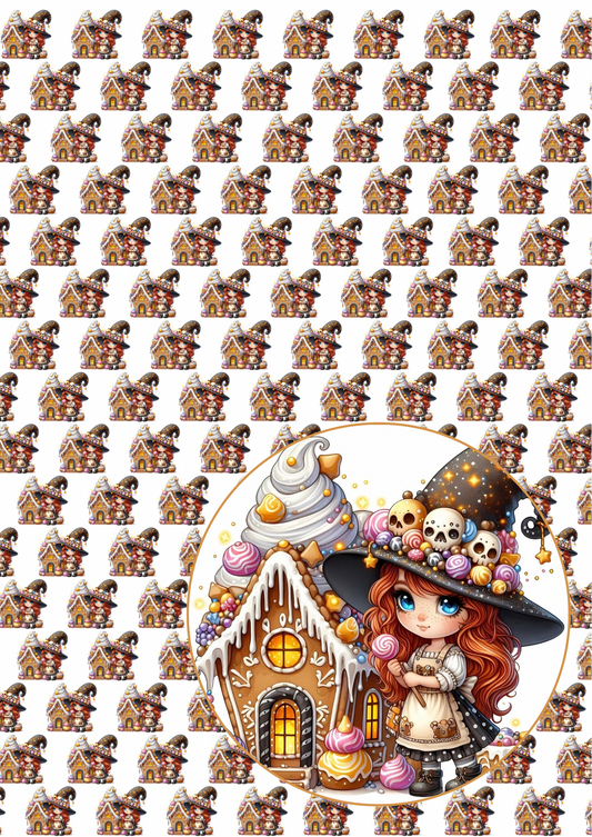 Witches Candy house printed premium canvas fabric A4