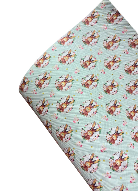 Bunny loves me  leatherette fabric A4 mint