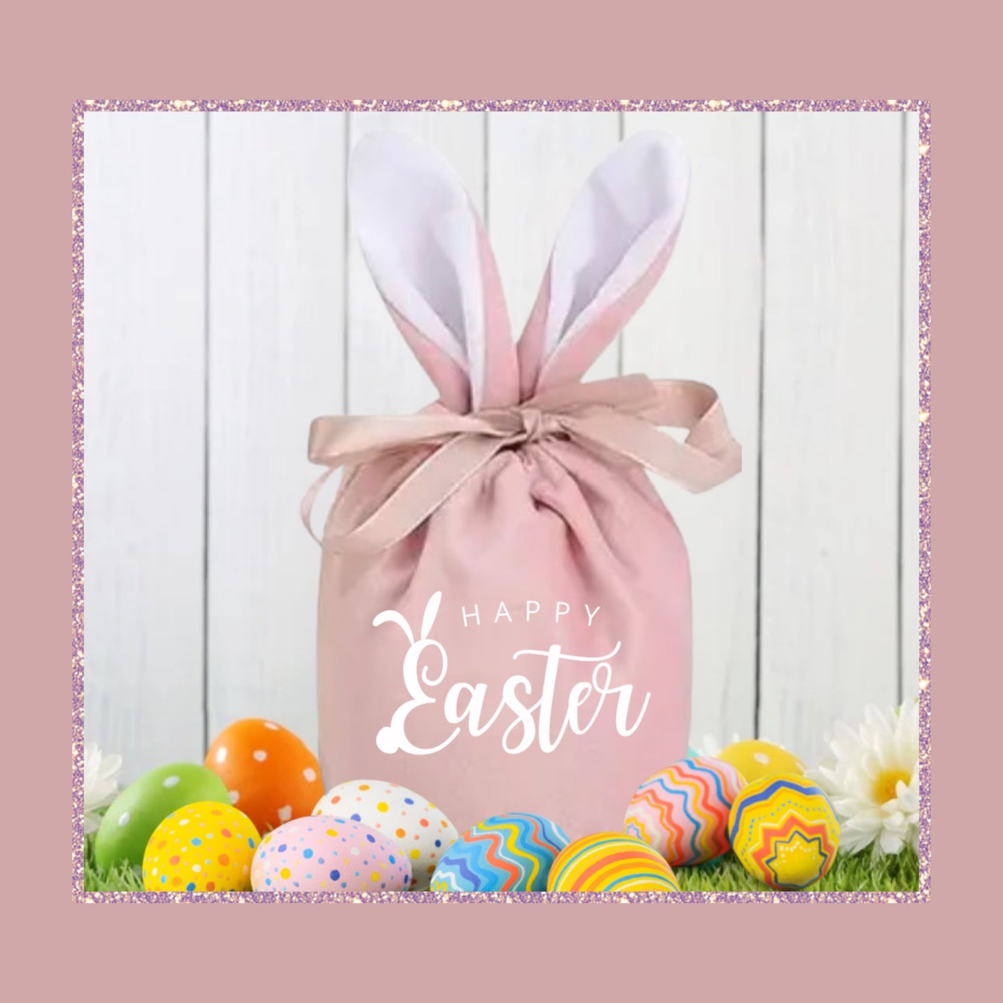 Easter Bunny Ear themed goody/display velvet drawstring Bag Happy Easter