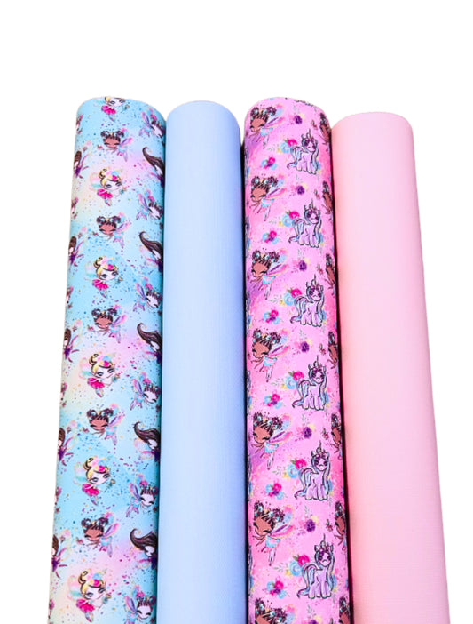 Princess and unicorn themed 4 piece canvas fabric set A4