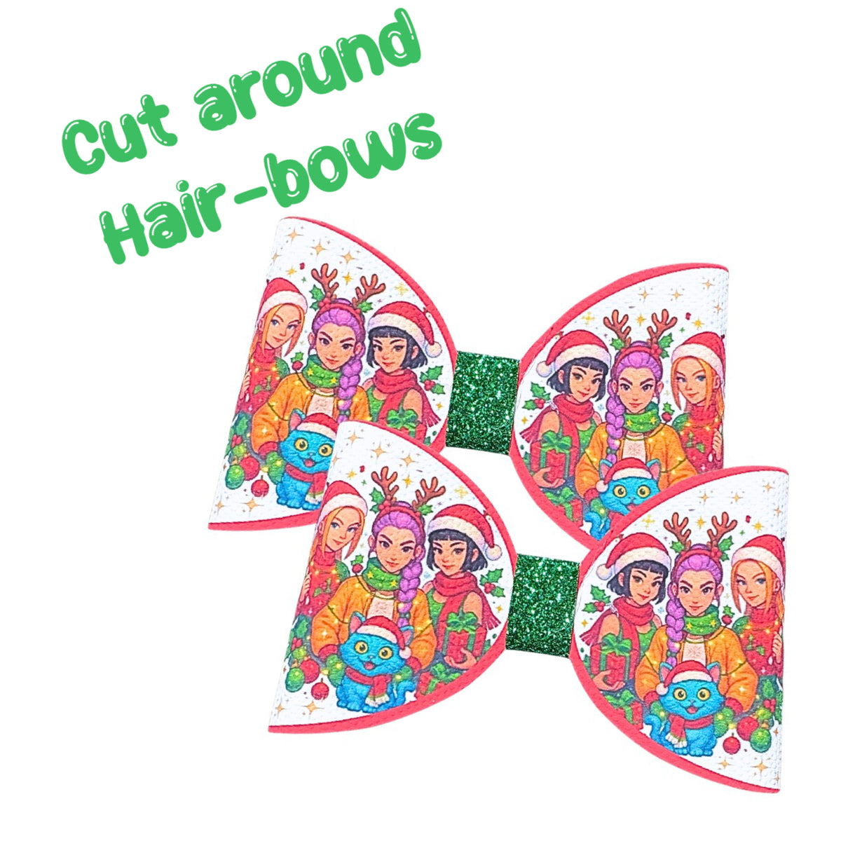 7 x Cut around hair bow loops 3.5” Canvas/leatherette Christmas Kpop