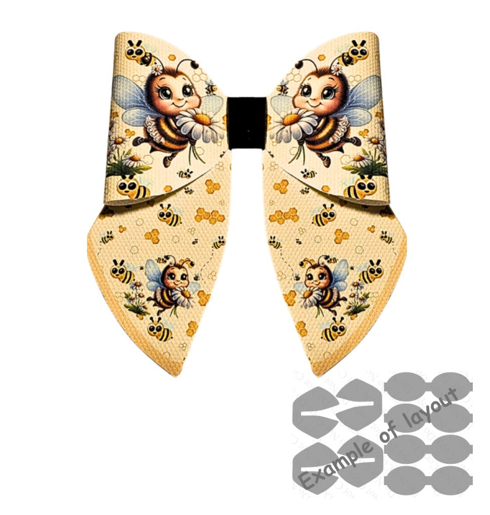 4 x printed in house Leatherette bow loops and sailor tails 3.5” Bumble bee life
