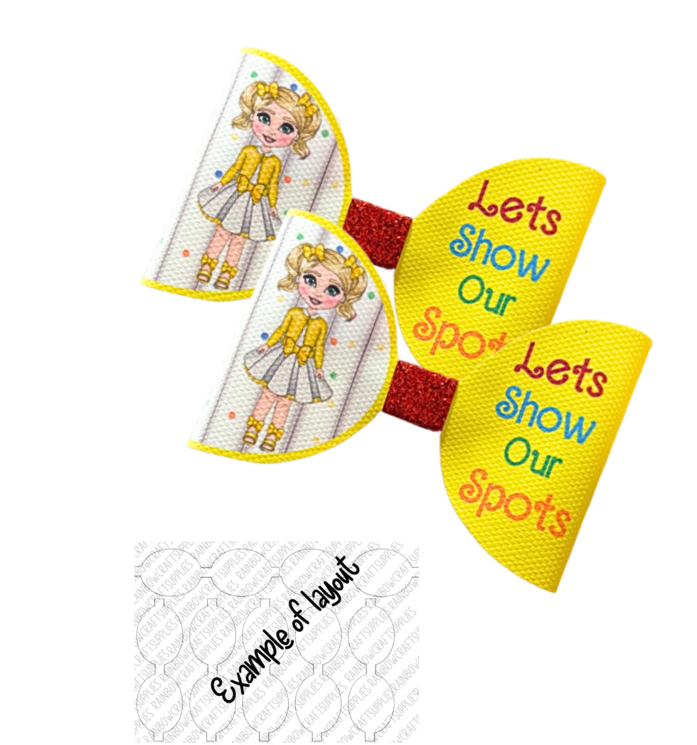 Pudsey Girl Bear inspired Dotty theme In house printed Leatherette bow loops 3.5”