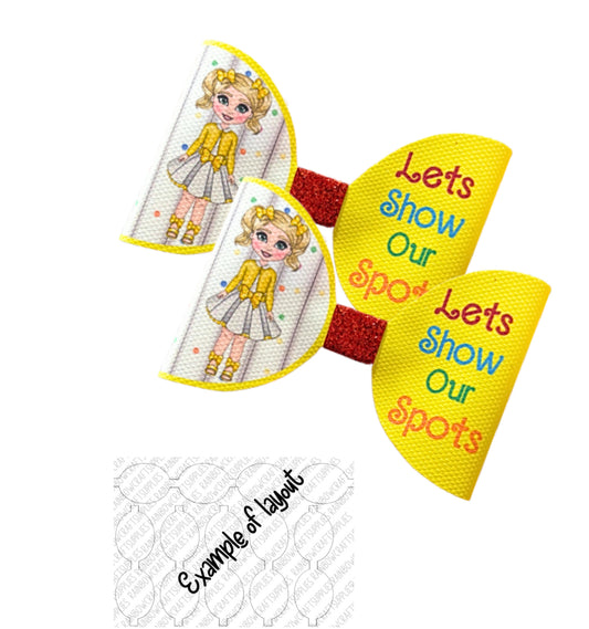 Pudsey Girl Bear inspired Dotty theme In house printed Leatherette bow loops 3.5”