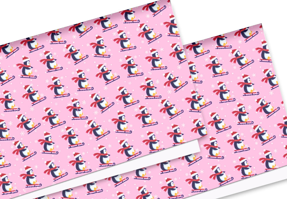 Cute Penguin Christmas theme In house printed  leatherette fabric A4