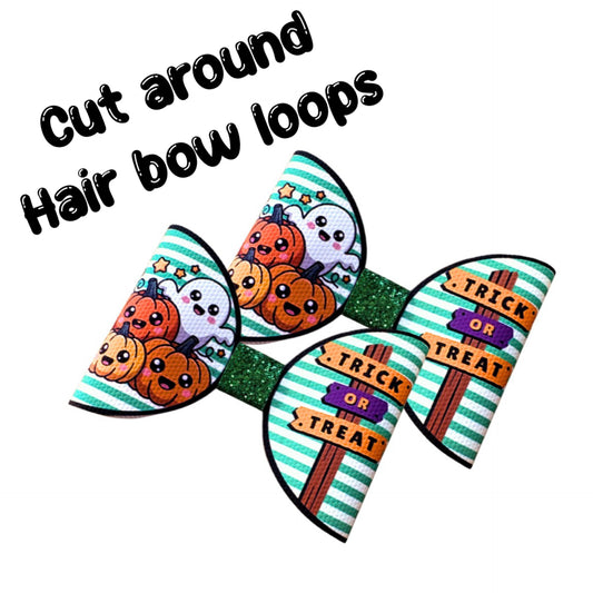 7 x Pumpkin theme cut around canvas hair bow loops 3.5”