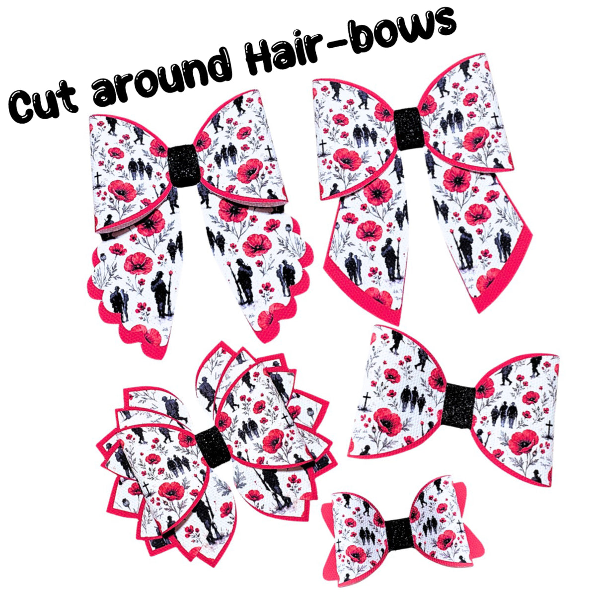 Remembrance Day Cut around hair bow making sets 3.5”(choice of bow shape)