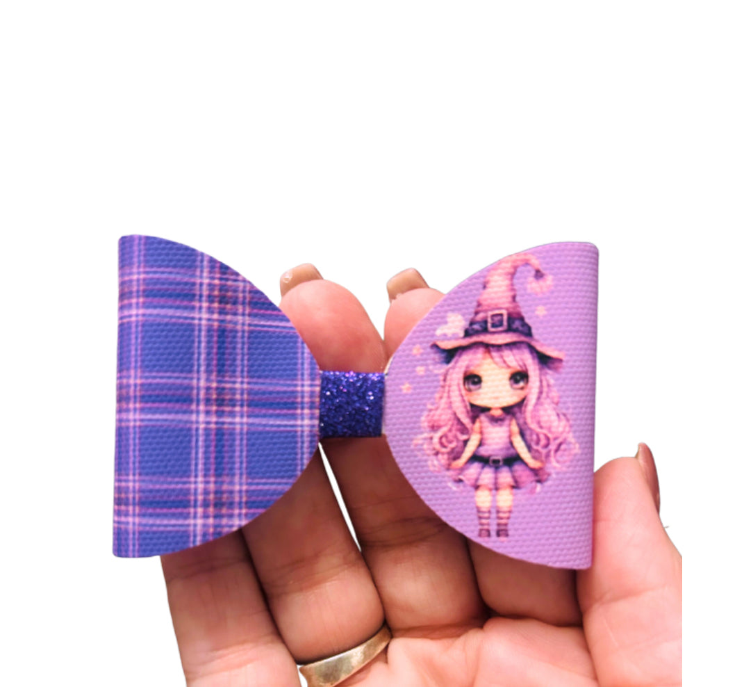 7 x  Cutest witch pre printed canvas bow loops 3.5”