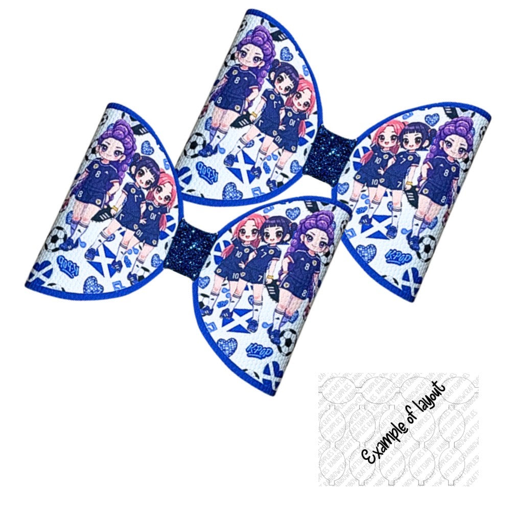 7 x World Cup Scotland pre printed leatherette cut around bow loops 3.5” K pop