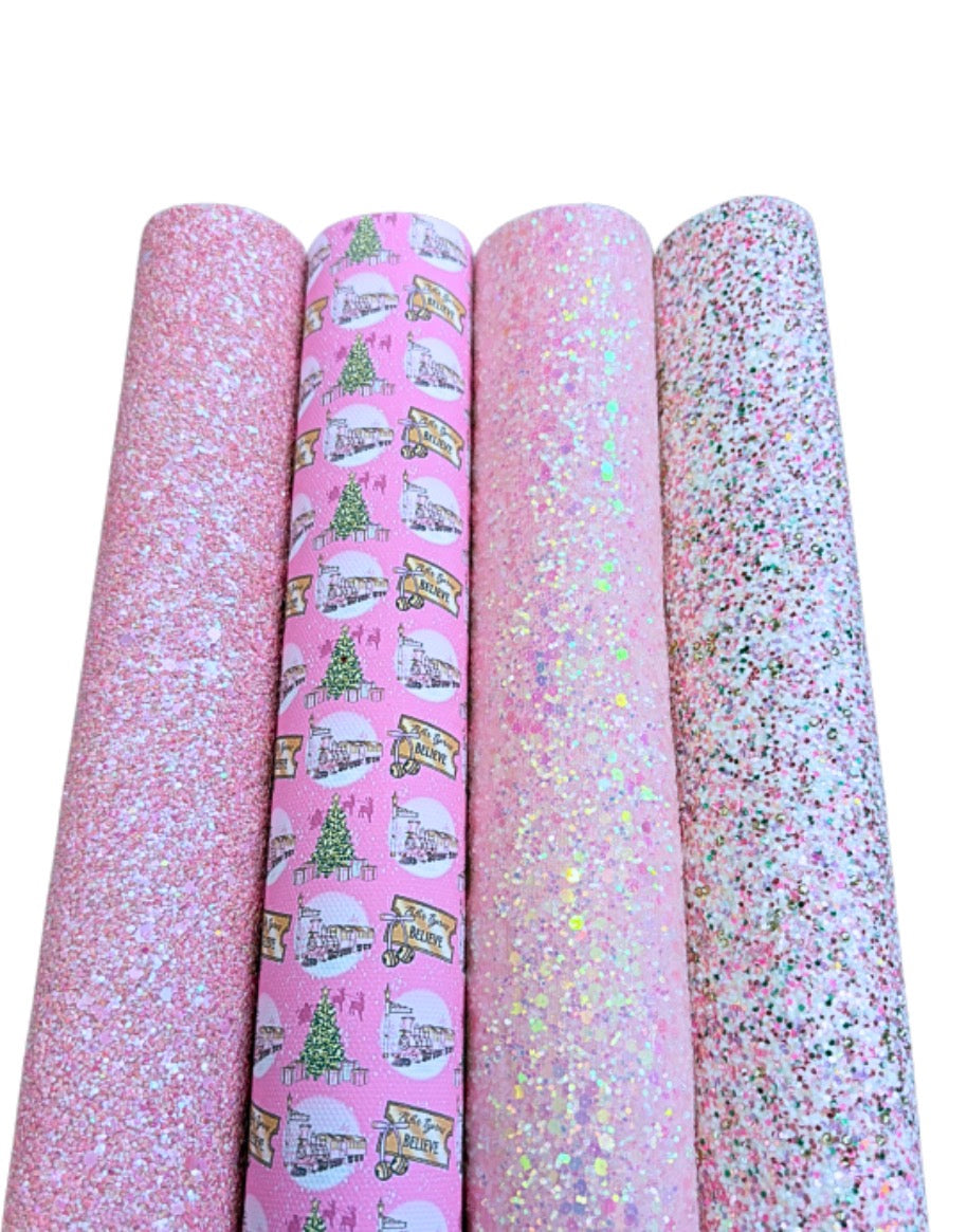 4 Piece Christmas themed Canvas and glitter fabric set A4