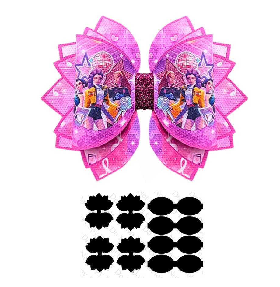 4 x printed Canvas  bow loops and Fan Tails 3.5”K Pop