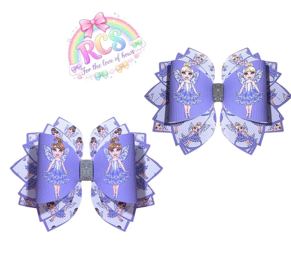 4 x printed Canvas cut around bow loops and Fan Tails 3.5” Bluebell fairies