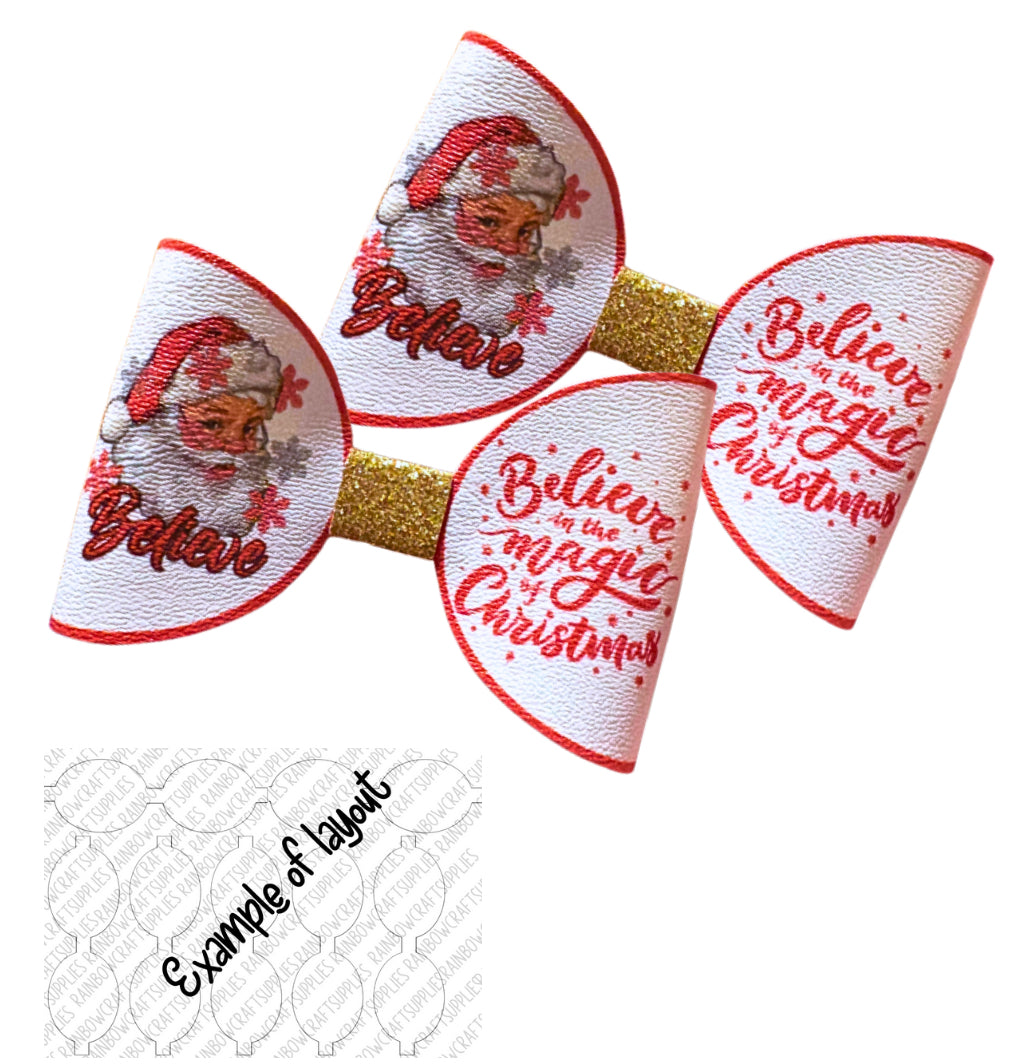 7 x Santa Believe Christmas themed bow loops 3.5”