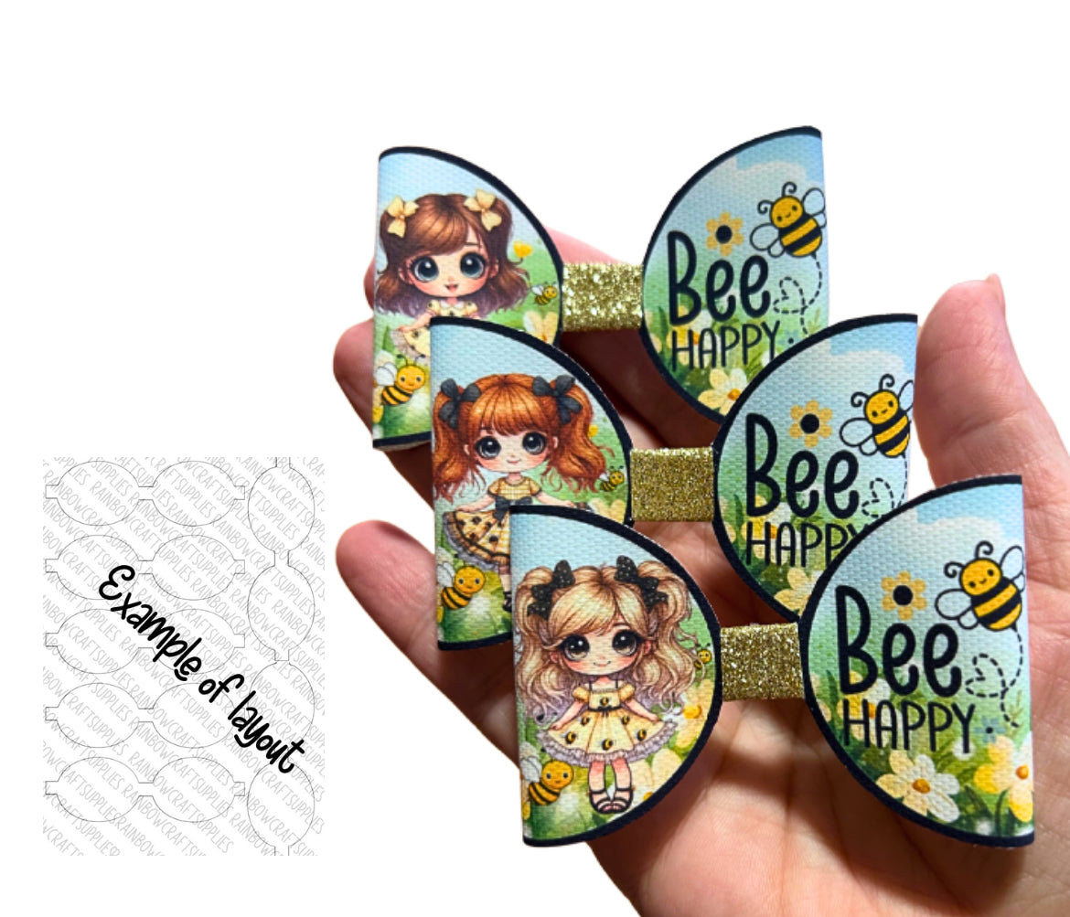Bumble bee cute dolly girl printed 3.5”bow loops x 7 “Bee Happy”