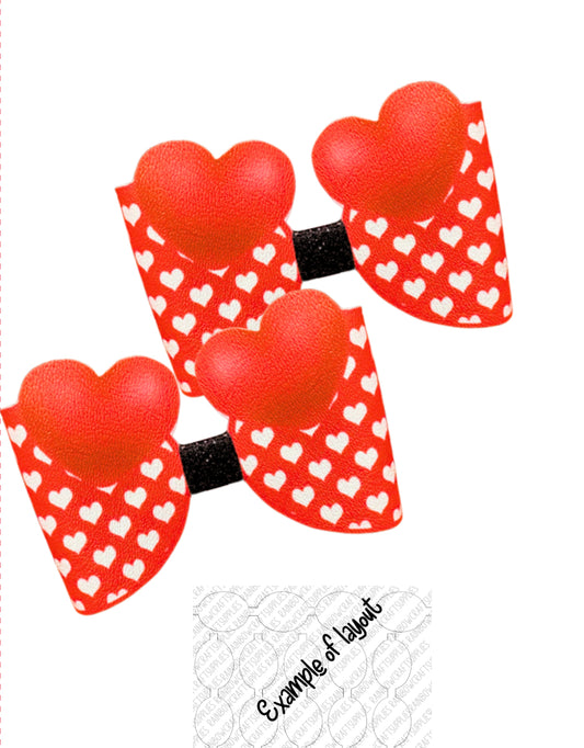 6  x valentines Day 3D themed pre printed canvas hair bow making loops 3.5” little miss heartbreaker
