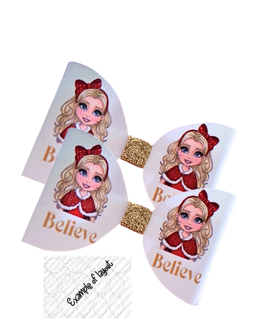 Believe Ivy doll pre printed canvas bow hair bow making sheet