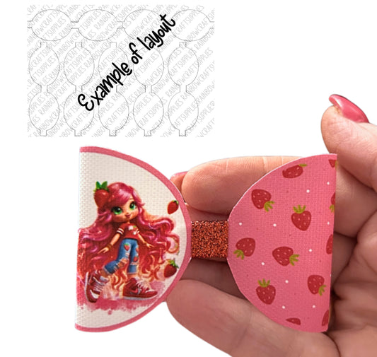 Cute Strawberry girl themed pre printed canvas bow loops x 7 (3.5”)