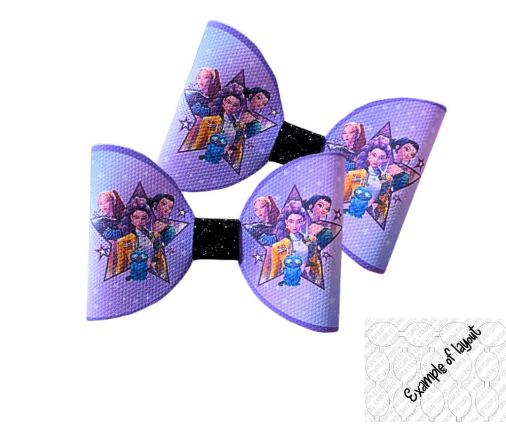 Demon pop Purple Girls pre printed canvas bow loops x 7