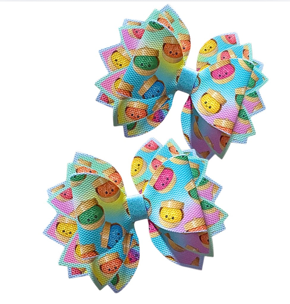 4 x printed in house Leatherette cut around bow loops and Fan Tails 3.5” Little Dumpling