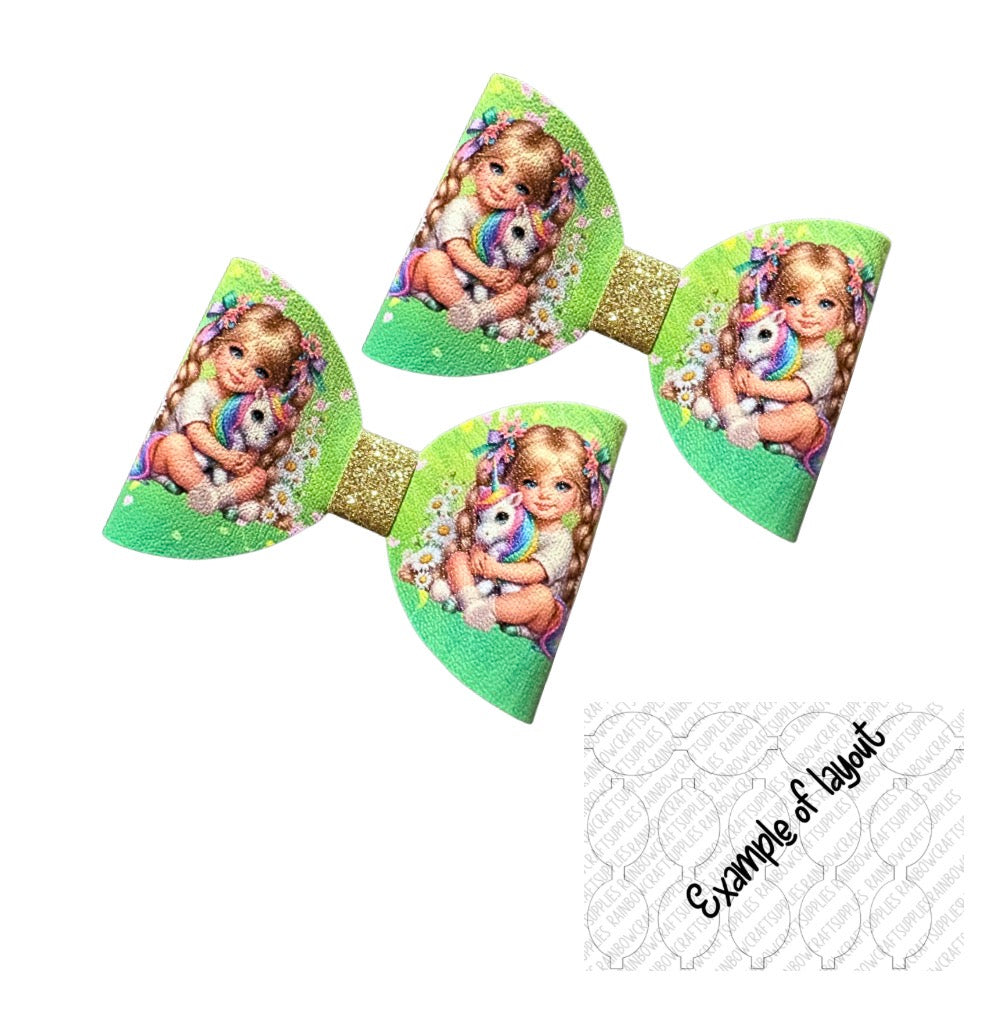 7 x Unicorn hugs themed canvas Hair bow loops 3.5”