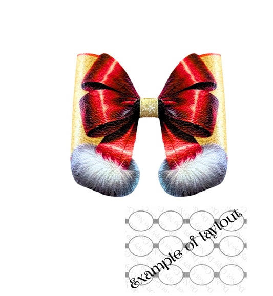 6 x Santa Bow 3D theme  leatherette hair bow loops 3.5”
