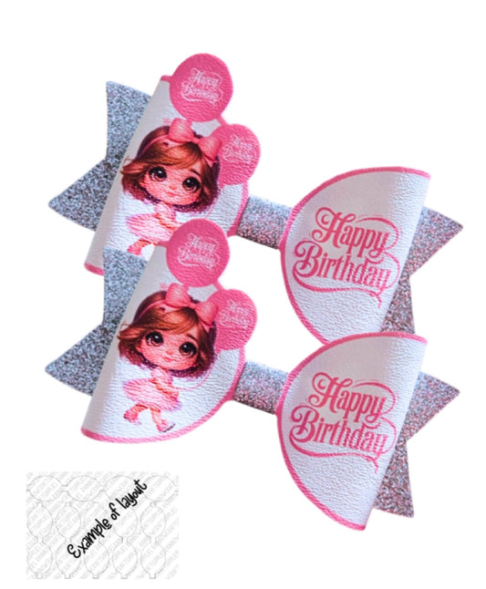 7 x printed in house Leatherette bow loops 3.5” Happy Birthday