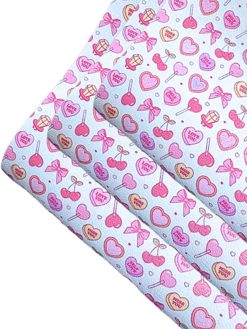 Love hearts & sweets printed premium canvas fabric  fabric A4